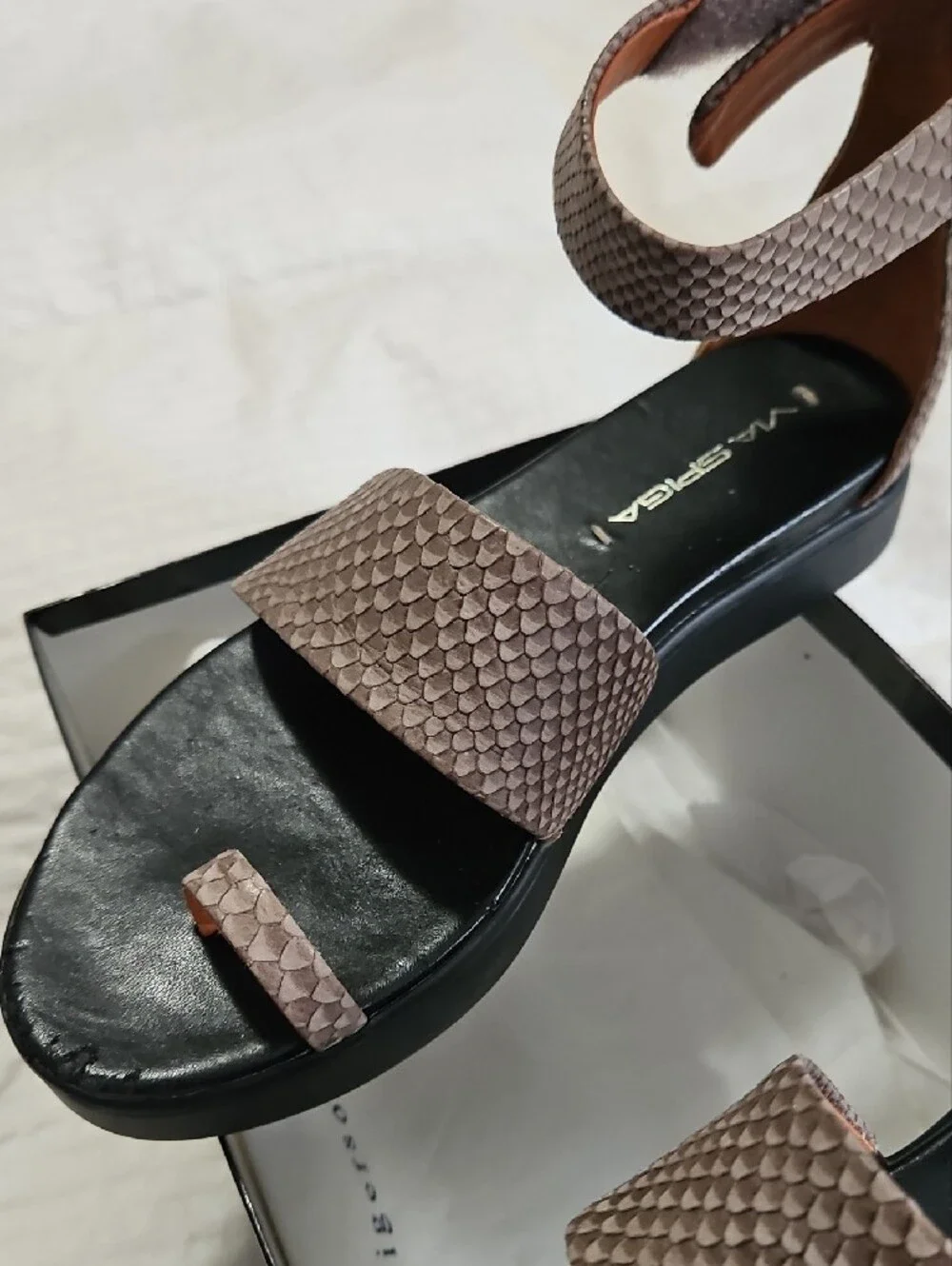 Via Spiga Dusty Taupe Textured Ankle-Strap Sandals